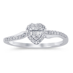 .17ct G SI 14K White Gold Round & Baguette Diamond Engagement Ring Size 6.5