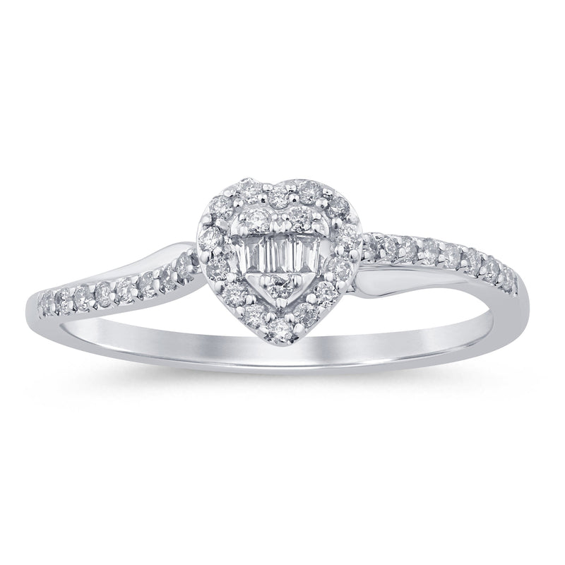 .17ct G SI 14K White Gold Round & Baguette Diamond Engagement Ring Size 6.5