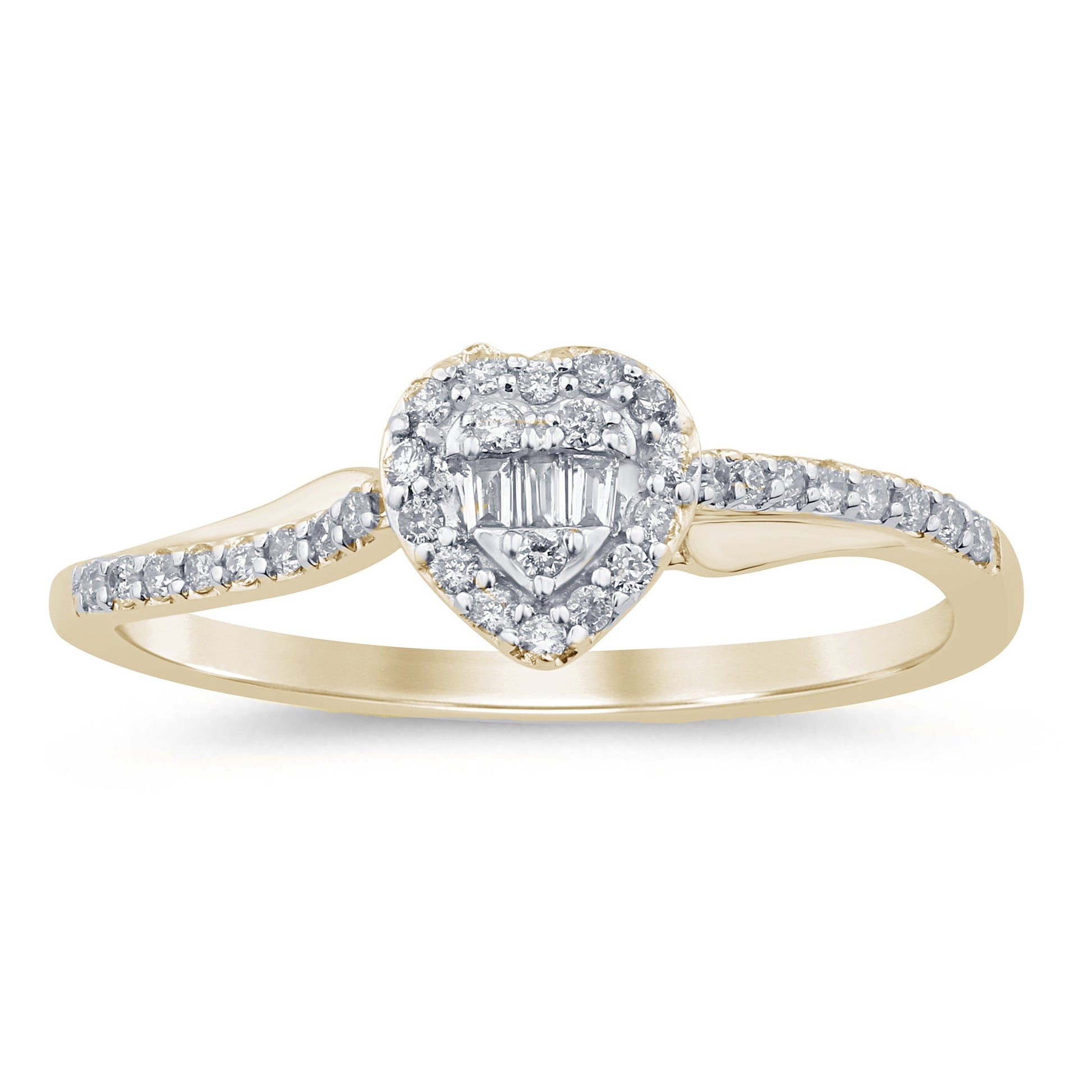 .16ct G SI 14K Yellow Gold Round & Baguette Diamond Engagement Ring Size 6.5