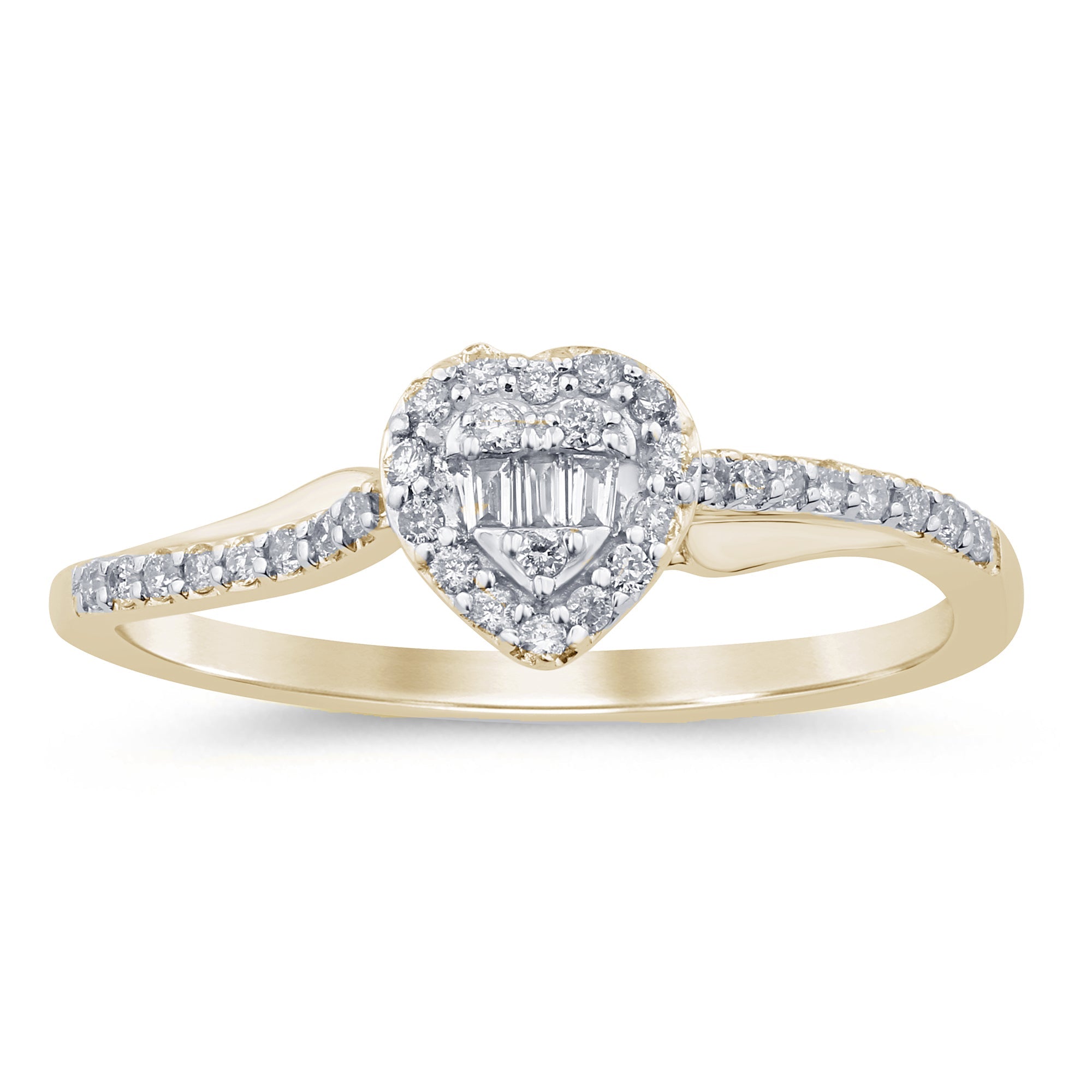 .16ct G SI 14K Yellow Gold Round & Baguette Diamond Engagement Ring Size 6.5