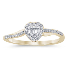.16ct G SI 14K Yellow Gold Round & Baguette Diamond Engagement Ring Size 6.5