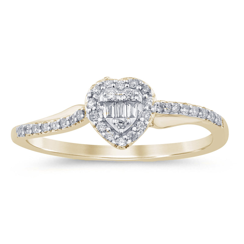.16ct G SI 14K Yellow Gold Round & Baguette Diamond Engagement Ring Size 6.5