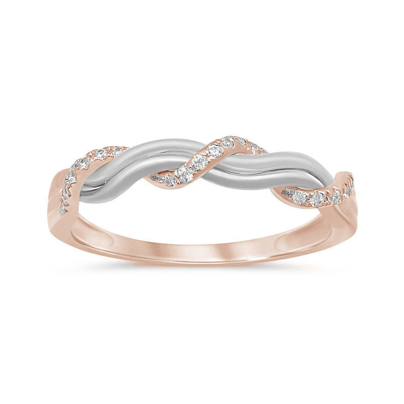 DIAMOND CLOSEOUT!  .12ct 14KT Two Tone Rose & White Gold Diamond Anniversary Wedding Band Size 6.5