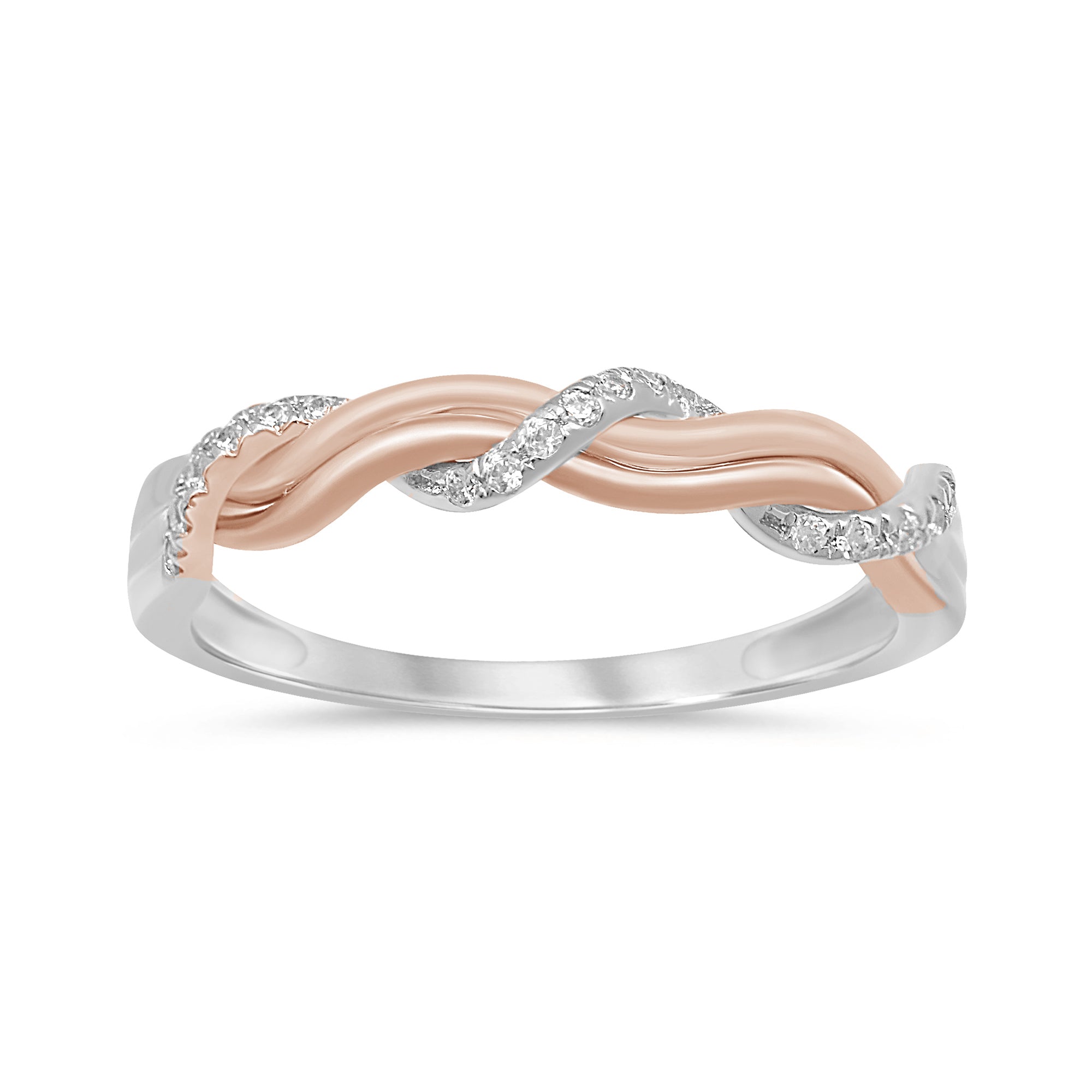 DIAMOND CLOSEOUT! .10ct 14k Two Tone Rose & White Gold Twisted Band Diamond Ring Size 6.5