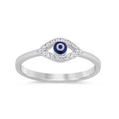 SPECIAL! .09ct G SI 14K White Gold Diamond Evil eye Ring Band Size 6.5