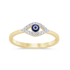 SPECIAL! .09ct G SI 14K Yellow Gold Diamond Evil Eye Ring Band Size 6.5
