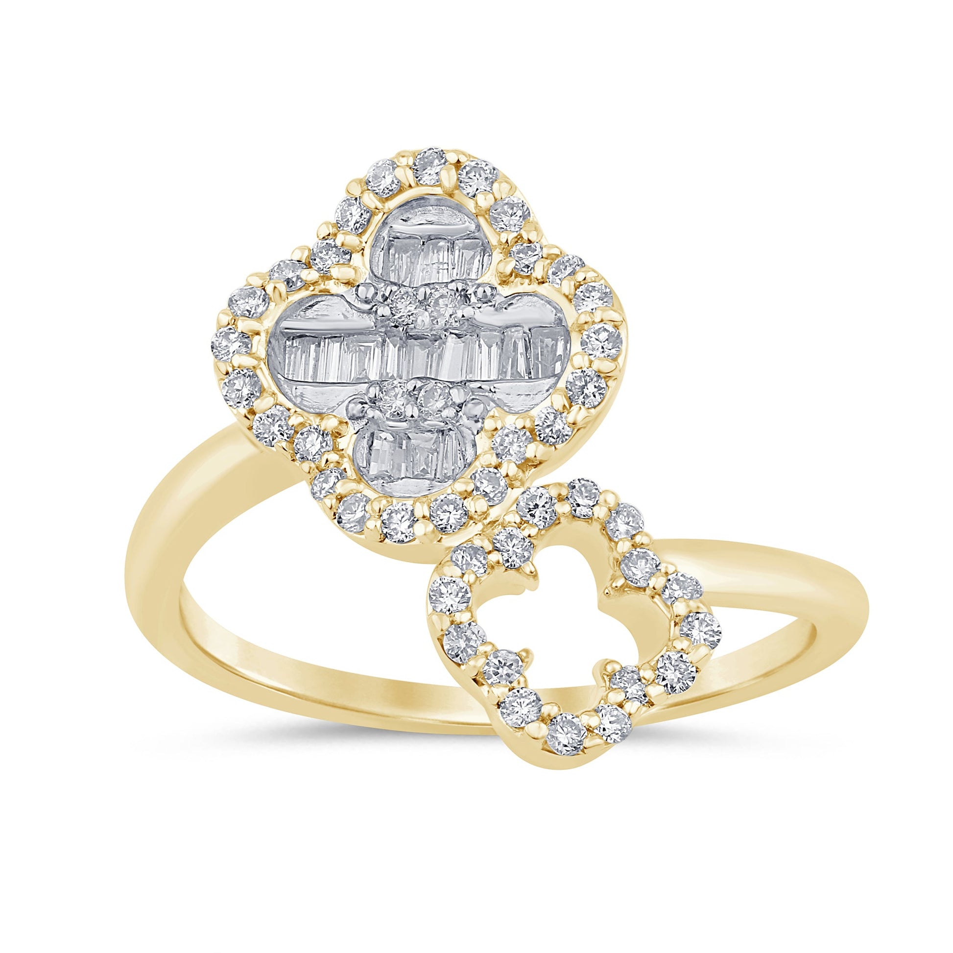 SPECIAL! .33ct G SI 14K Yellow Gold Diamond Round & Baguette Wrap Around Flower Ring Size 6.5