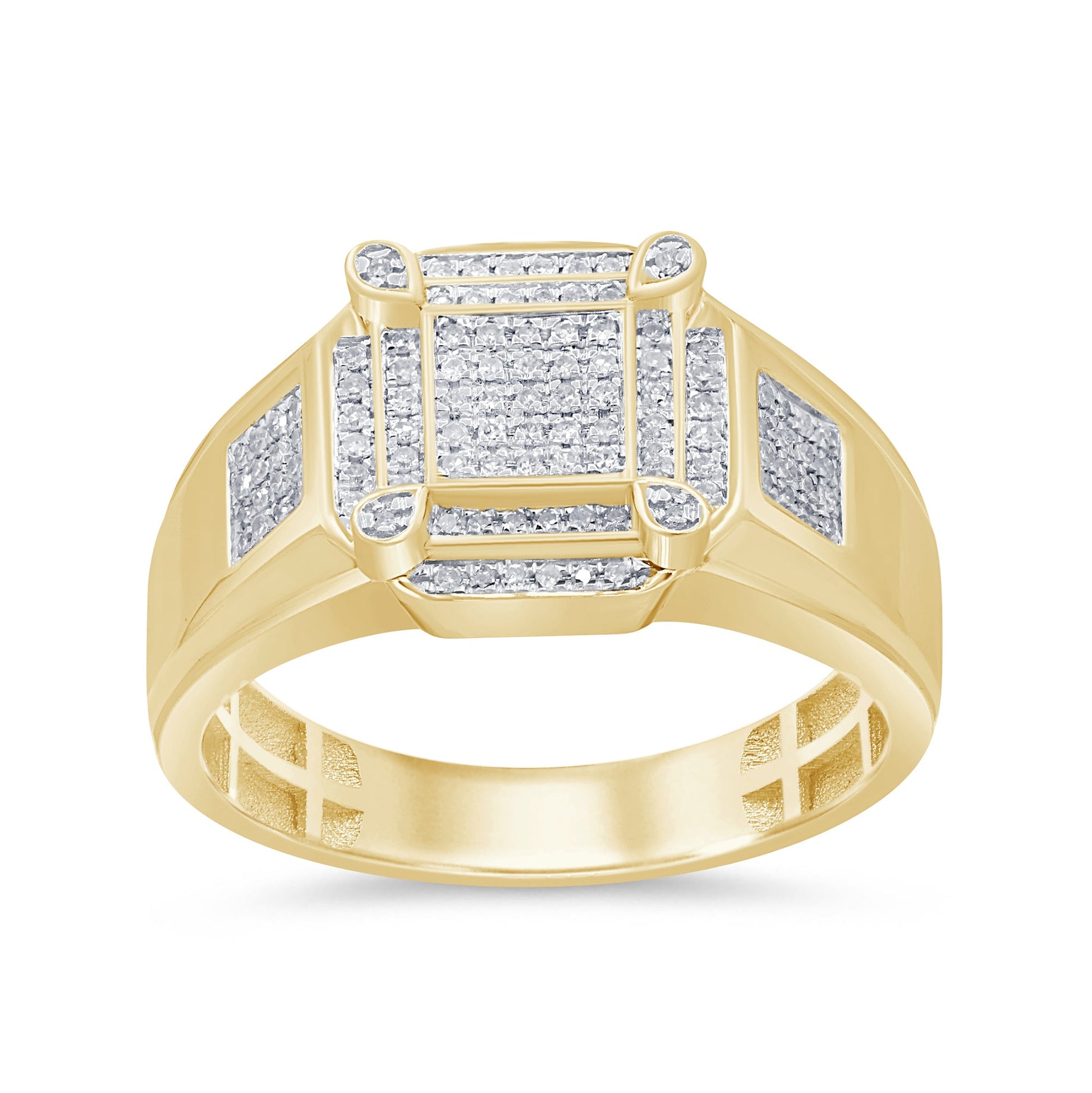 DIAMOND CLOSEOUT! .27ct 10k Yellow Gold Men's Diamond Signet Band Ring Size 10