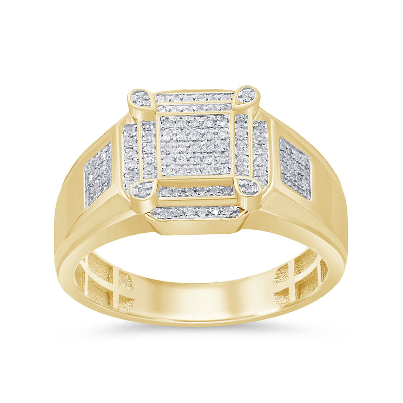 DIAMOND CLOSEOUT! .27ct 10k Yellow Gold Men's Diamond Signet Band Ring Size 10