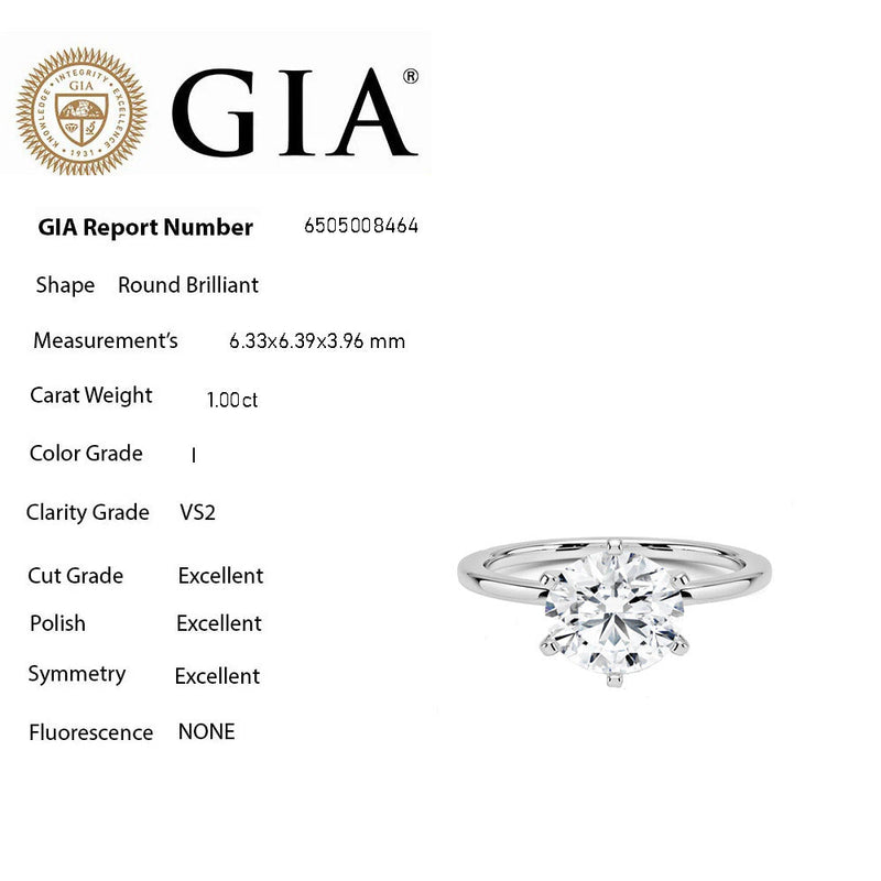 SPECIAL! 1.00ct I-VS2 GIA CERTIFIED 14K White Gold Round Diamond Solitaire Ring Size 6