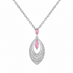 SPECIAL! .36ct G SI 14kt White Gold Diamond & Pink Sapphire Gemstone Pendant Necklace 18" Long