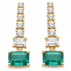 SPECIAL!1.75ct G SI 14K Yellow Gold Diamond & Emerald Gemstones Dangling Earrings