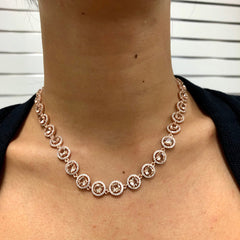 CLOSEOUT! Rose Gold Plated Morganite Round & Cubic Zirconia .925 Sterling Silver Necklace