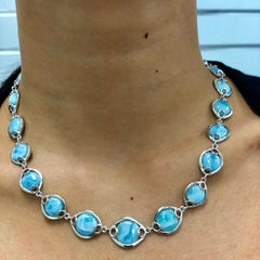 Natural Larimar .925 Sterling Silver Necklace 16" + 1.5" Ext