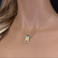 GEMSTONE CLOSEOUT!  2.87ct G SI 14K Yellow Gold Diamond & Multi Color Gemstones Pendant Necklace 16 + 2" Long