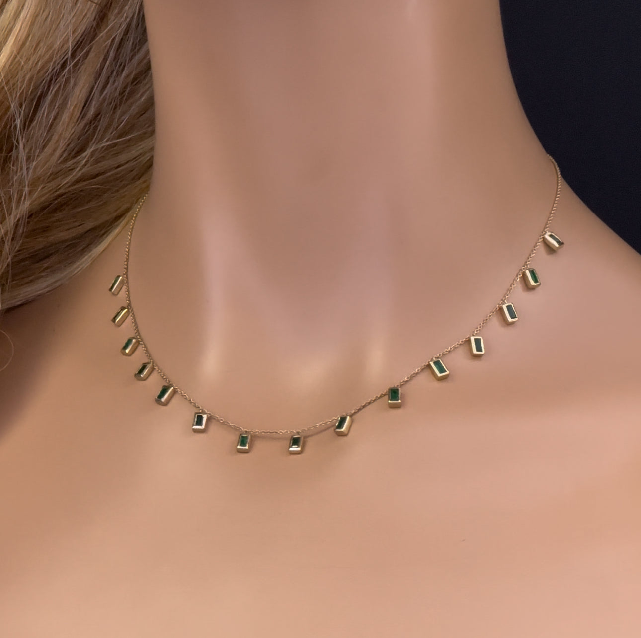 GEMSTONE CLOSEOUT!   1.74ct G SI 14K Yellow Gold Emerald Dangling Gemstone Necklace 16+2" Ext