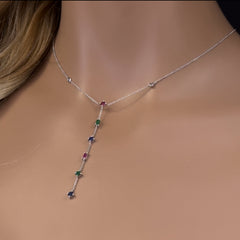 GEMSTONE CLOSEOUT! .81ct G SI 14K White Gold Diamond & Multi Color Gemstones Pendant Necklace 18" Long