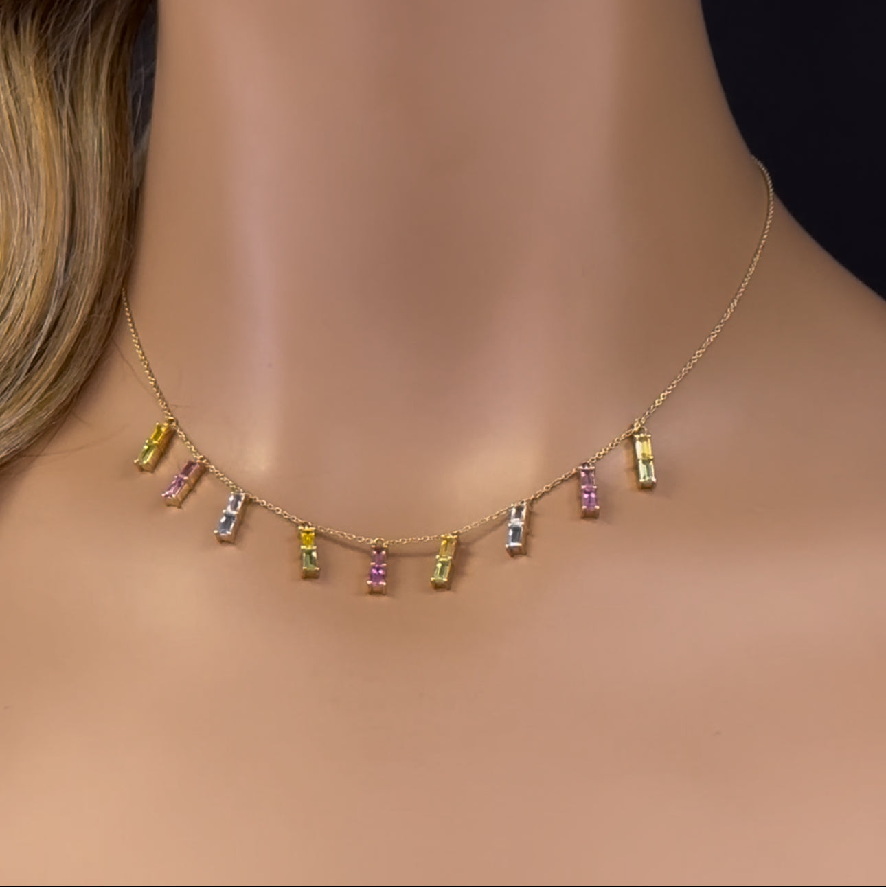 GEMSTONE CLOSEOUT!   2.76ct G SI 14K Yellow Gold Diamond Multi Color Necklace 16 + 2" Ext