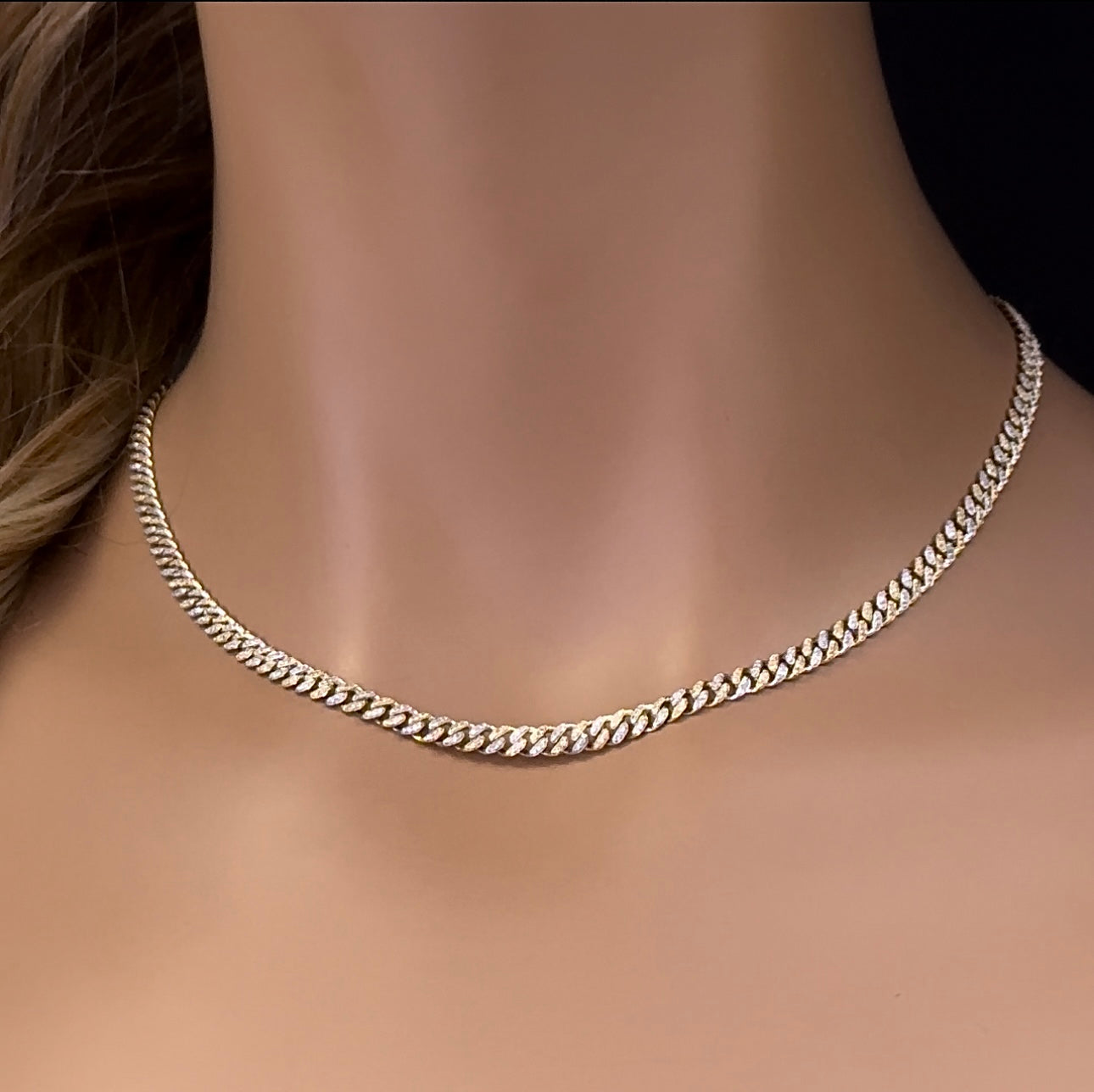 SPECIAL!4MM 1.70ct G SI 14K White & Yellow Gold Two Tone Diamond Cuban Necklace 16" Long