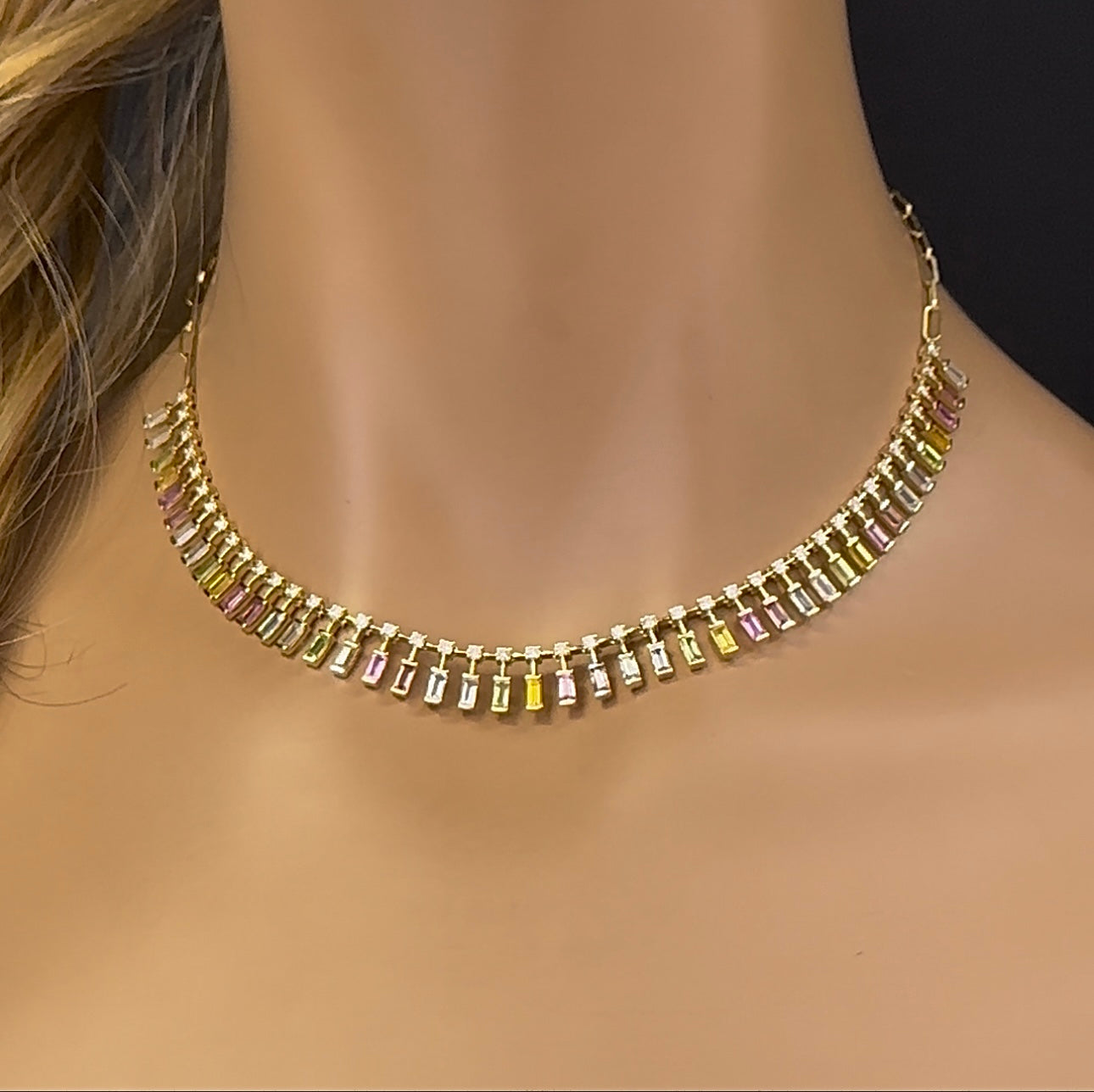 SPECIAL! 7.26ct G SI 14k Yellow Gold Diamond & Multi Color Gemstone Pendant Necklace 14+2" Ext Long Chain