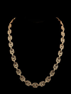DIAMOND  CLOSEOUT!  11mm 17.95ct G SI 14K Rose Gold Iced Out Diamond Round & Baguette Necklace 22"