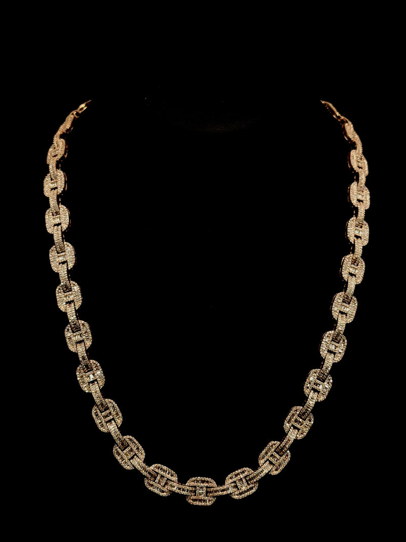 DIAMOND  CLOSEOUT!  11mm 17.95ct G SI 14K Rose Gold Iced Out Diamond Round & Baguette Necklace 22"
