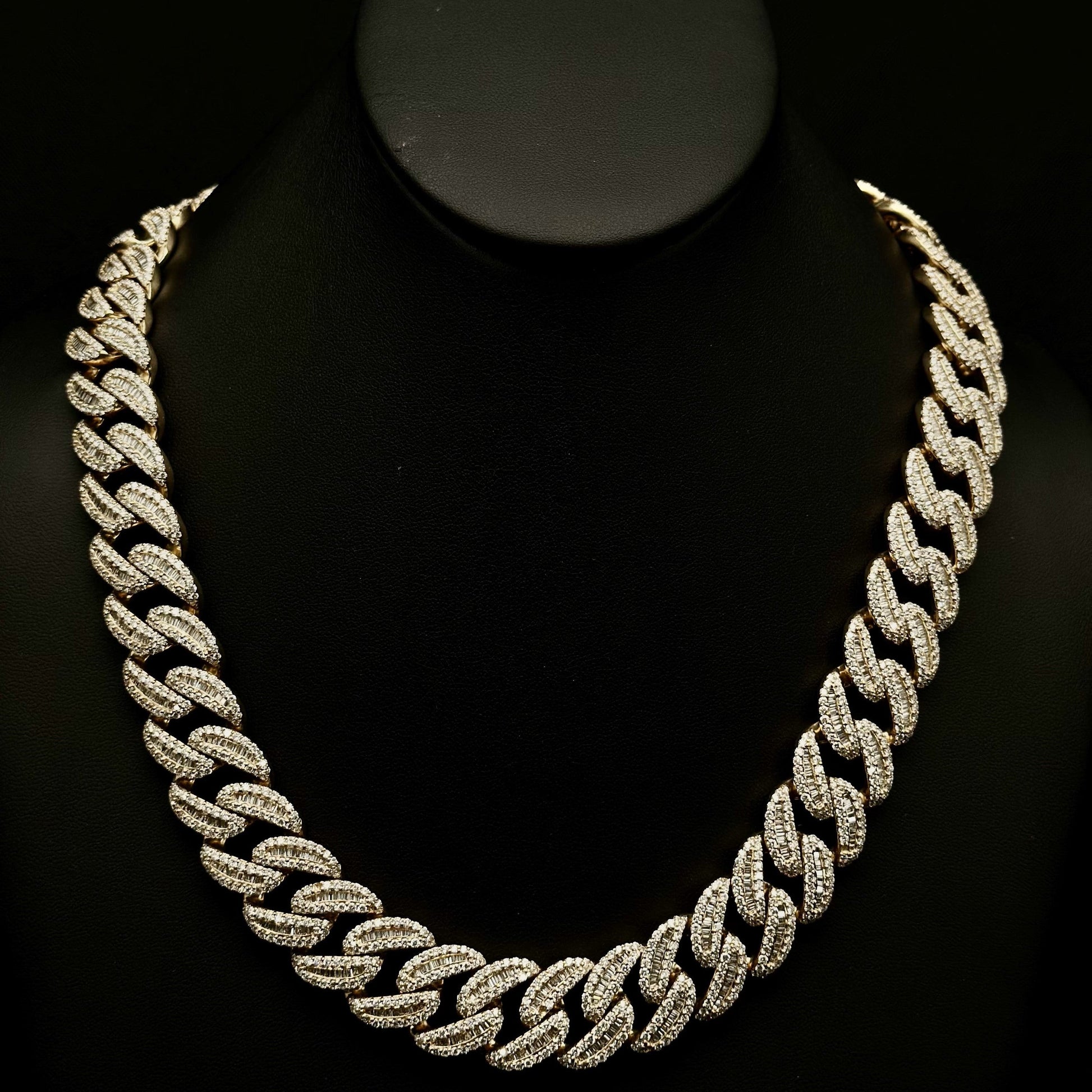 DIAMOND  CLOSEOUT! 18mm 36.57ct G SI 14K Yellow Gold Baguette & Round Diamond Cuban Necklace 22"