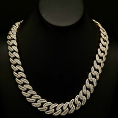 DIAMOND  CLOSEOUT! 18mm 36.57ct G SI 14K Yellow Gold Baguette & Round Diamond Cuban Necklace 22"