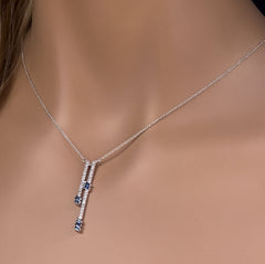 GEMSTONE CLOSEOUT!  .58ct G SI 14K White Gold Diamond & Blue Sapphire Drop Necklace 18" Ext