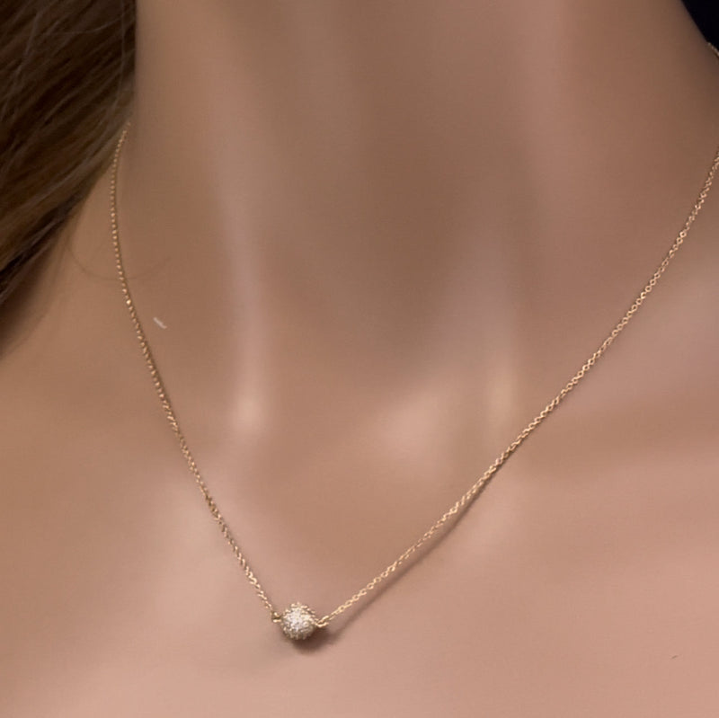 DIAMOND  CLOSEOUT!  .33ct G SI 14K Yellow Gold Diamond Disco Ball Pendant Necklace 16+2"Ext Long Chain