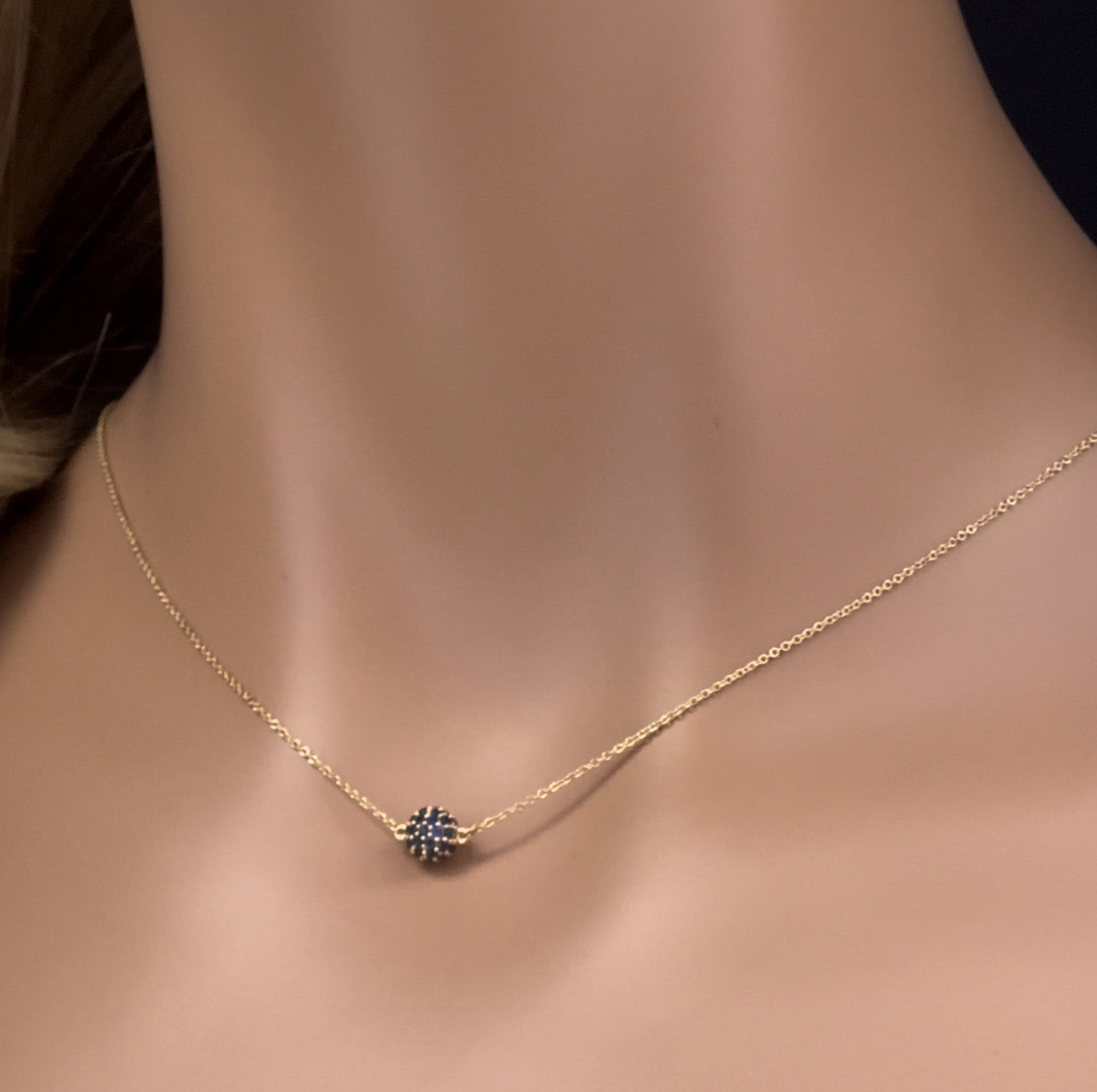GEMSTONE CLOSEOUT!  .51ct G SI 14K Yellow Gold Blue Sapphire Ball Pendant Necklace 16 + 2" Ext