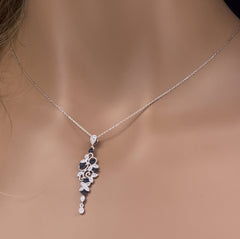 DIAMOND  CLOSEOUT! .48ct G SI 14K White Gold Diamond Blue Sapphire Gemstones Pendant Necklace 18" Long Chain