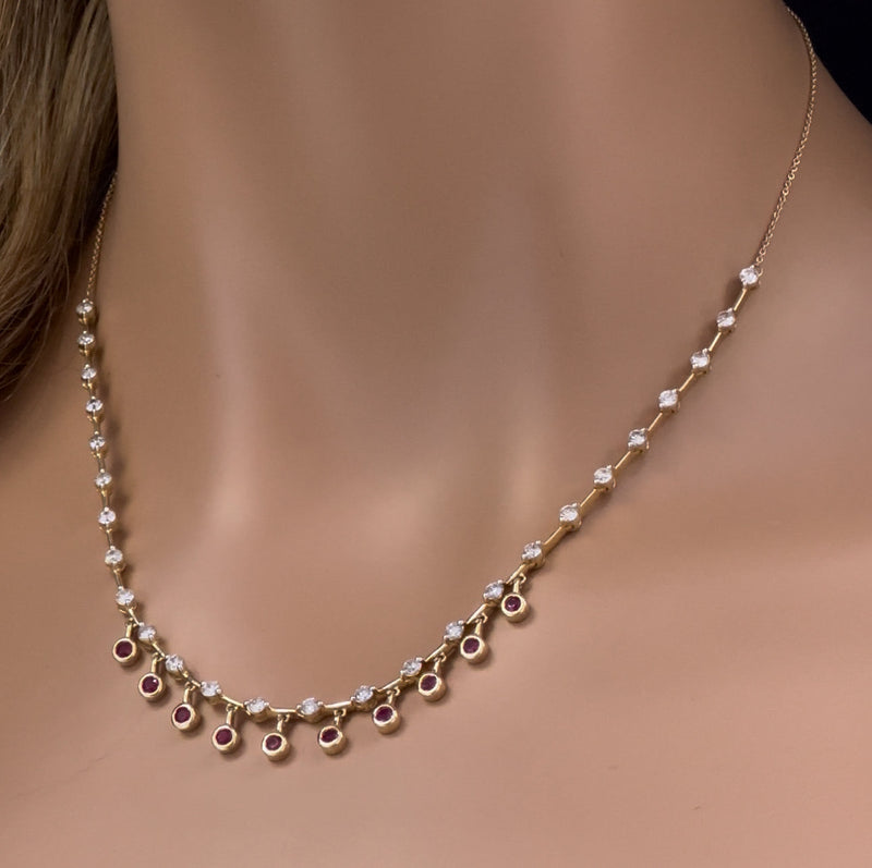 GEMSTONE CLOSEOUT!  2.37ct .64ct G SI 14K Yellow Gold Diamond & Ruby Gemstone Dangling Pendant Necklace 16" + 2" EXT