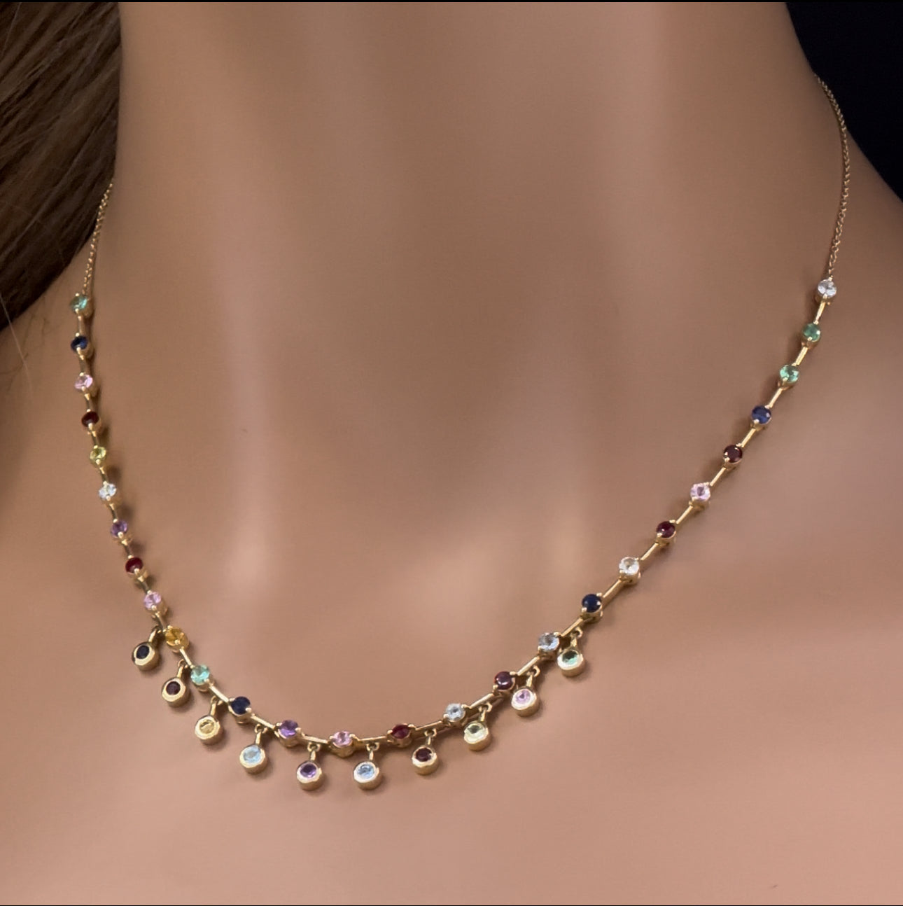 GEMSTONE CLOSEOUT!  2.48ct G SI 14K Yellow Gold Multi Color Gemstone Necklace 16 + 2" Ext