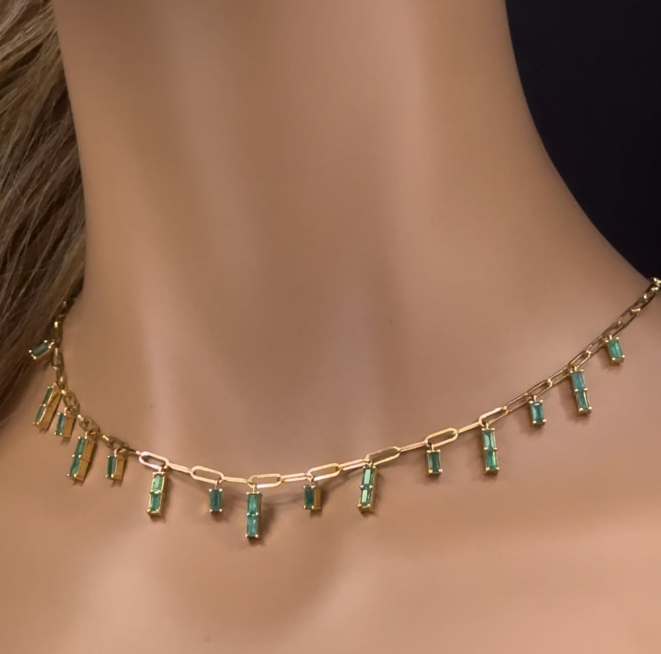 GEMSTONE CLOSEOUT! 2.42ct G SI 14K Yellow Gold Green Emerald Gemstone Dangling Paperclip Necklace 16 + 2" Ext