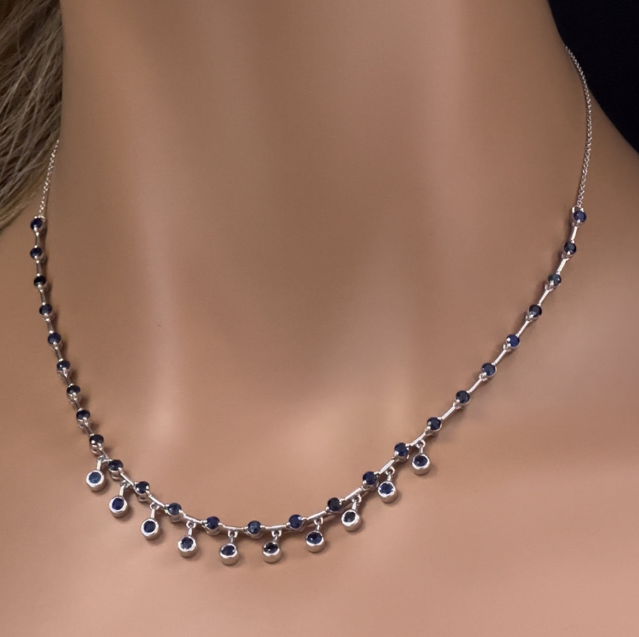 GEMSTONE CLOSEOUT! 2.96ct G SI 14K White Gold Blue Sapphire Dangling Necklace 16+2" Ext