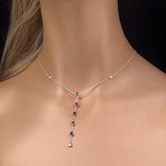 GEMSTONE CLOSEOUT!  1.07ct G SI 14K White Gold Diamond & Multi Color Drop Lariat Necklace 16+2" Ext