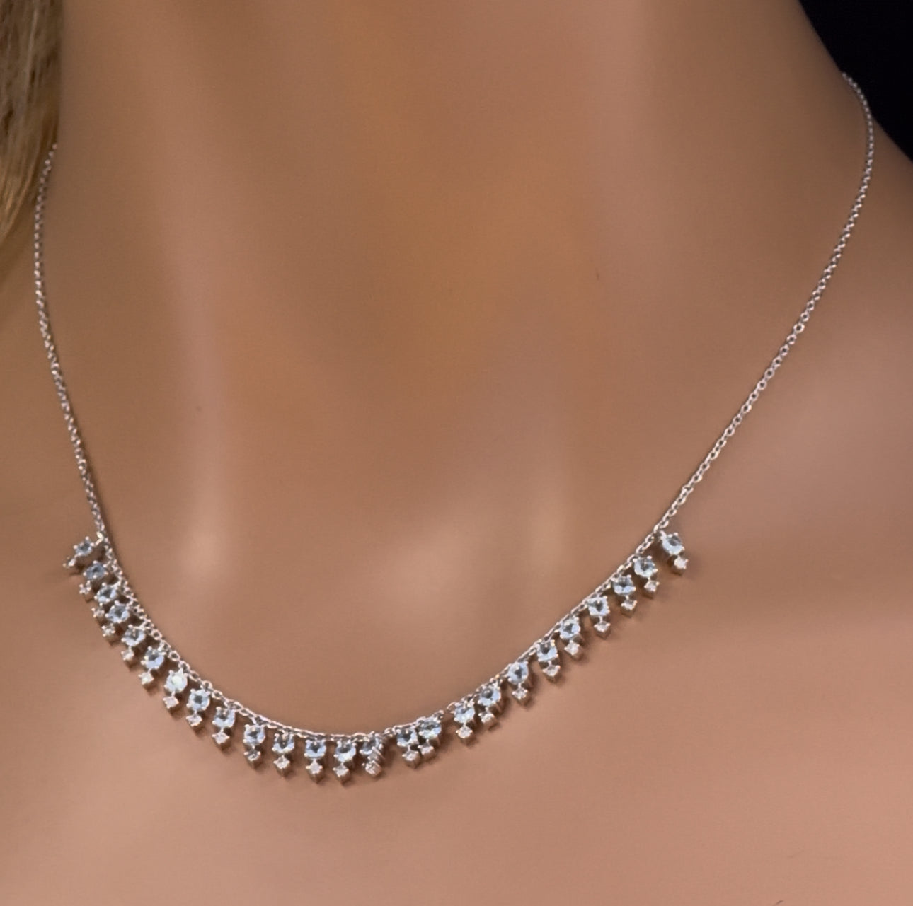 GEMSTONE CLOSEOUT!   1.69ct G SI 14K White Gold Diamond & Aquamarine Gemstone Dangling Pendant Necklace 16" + 2" Ext