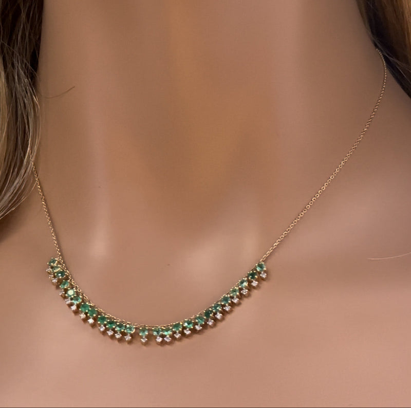 GEMSTONE CLOSEOUT!  1.60ct G SI 14K Yellow Gold Diamond & Emerald Gemstone Drop Necklace 16" + 2" Ext