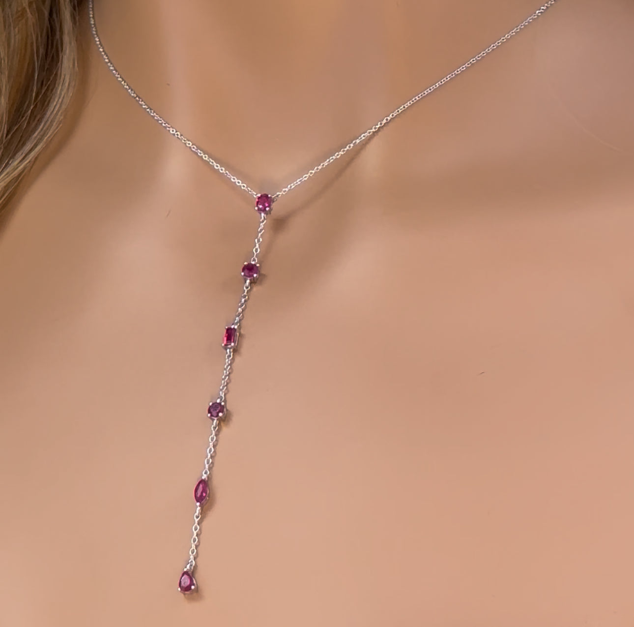 GEMSTONE CLOSEOUT!  1.12ct G SI 14K White Gold Ruby Gemstones Pendant Necklace 16+2" EXT Long