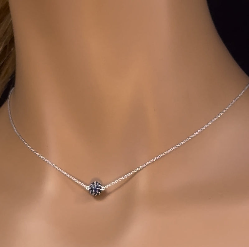 GEMSTONE CLOSEOUT!   .51ct G SI 14K White Gold Blue Sapphire Pendant Necklace 16 + 2" Ext