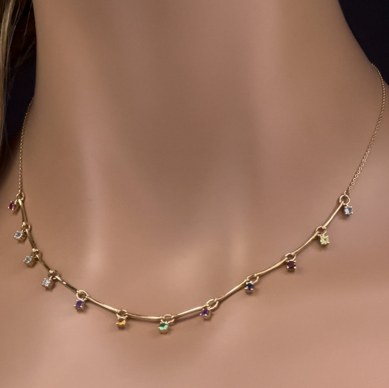 DIAMOND  CLOSEOUT!   .73ct G SI 14K Yellow Gold Diamond & Multi Color Gemstone Pendant Necklace 16" +2" EXT
