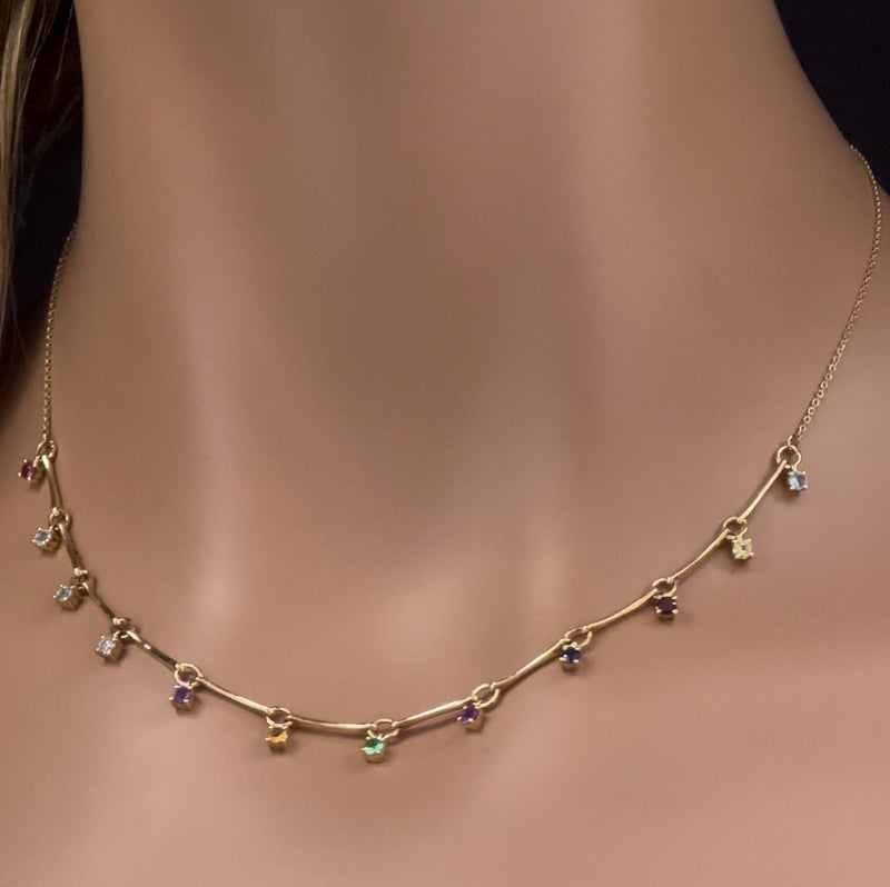 DIAMOND  CLOSEOUT!   .73ct G SI 14K Yellow Gold Diamond & Multi Color Gemstone Pendant Necklace 16" +2" EXT