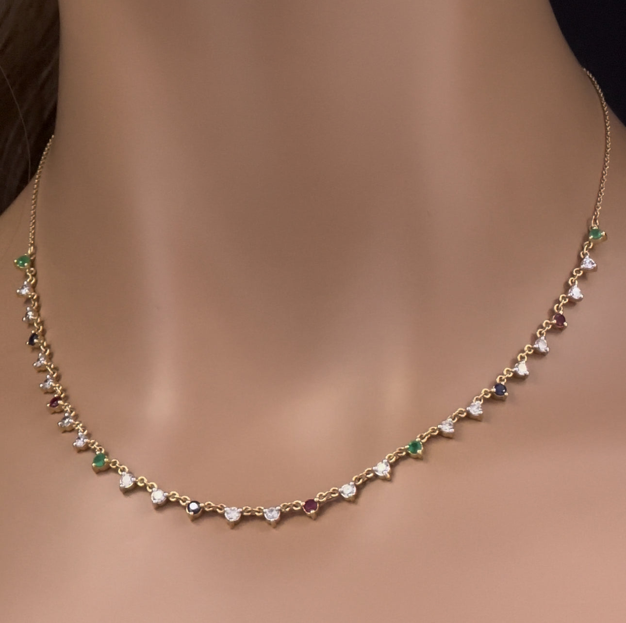 GEMSTONE CLOSEOUT!   1.71ct G SI 14K Yellow Gold Diamond & Multi Color Gemstones Pendant Necklace 16+2" Ext Long