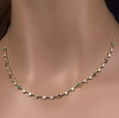 GEMSTONE CLOSEOUT!   1.71ct G SI 14K Yellow Gold Diamond & Multi Color Gemstones Pendant Necklace 16+2" Ext Long