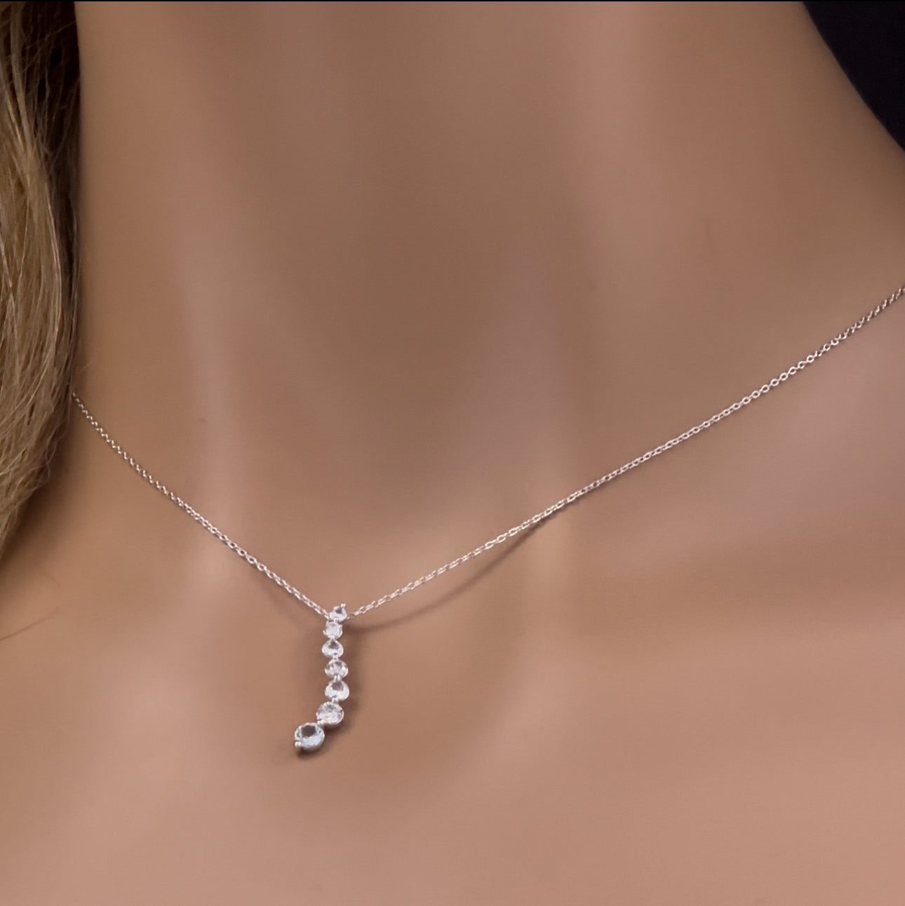 GEMSTONE CLOSEOUT!   .60ct G SI 14K White Gold Diamond & Aquamarine Gemstone Necklace 20"