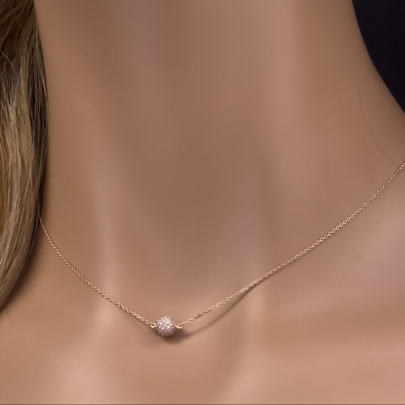 DIAMOND  CLOSEOUT!   .33ct G SI 14K Rose Gold Diamond Ball Pendant Necklace 16" + 2" EXT