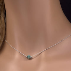 GEMSTONE CLOSEOUT!   .44ct G SI 14K White Gold Round Emerald Pendant Necklace 16 + 2" Ext