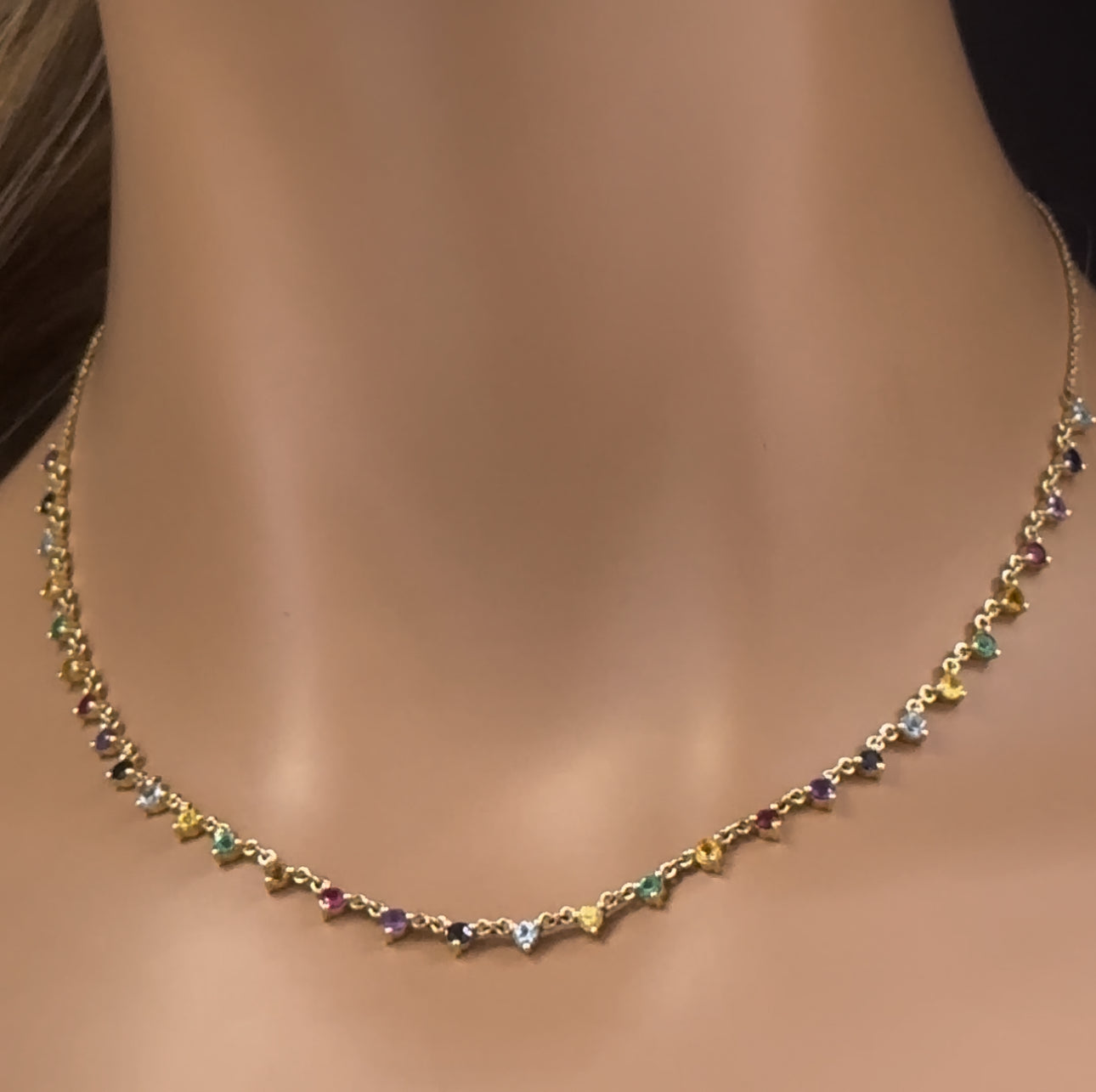 GEMSTONE CLOSEOUT!  2.21ct G SI 14K Yellow Gold Multi Color Gemstone Pendant Necklace 16" + 2" Ext