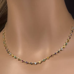 GEMSTONE CLOSEOUT!  2.21ct G SI 14K Yellow Gold Multi Color Gemstone Pendant Necklace 16" + 2" Ext